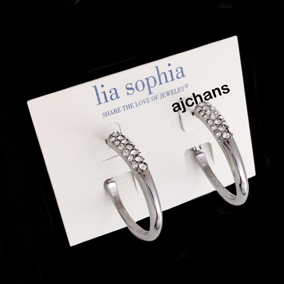 Lia Sophia Crystal Dipped Silver Pave Hoop Earrings - Picture 2 of 3